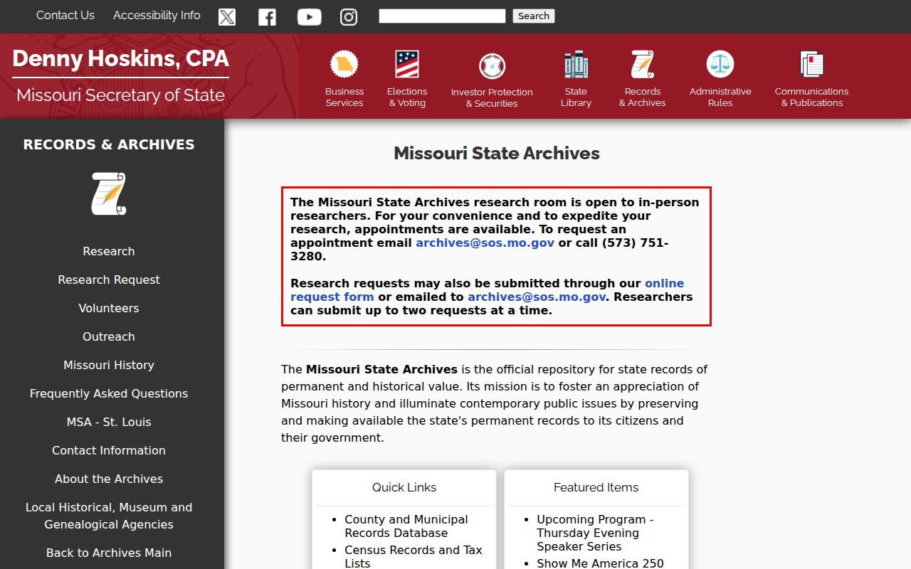Wentzville residents directory Missouri State Archives research route