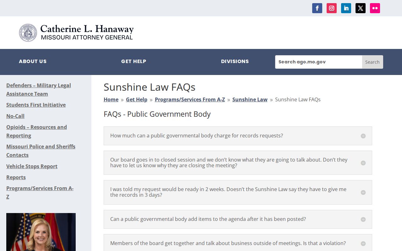 Wentzville residents directory Missouri Sunshine Law guidance