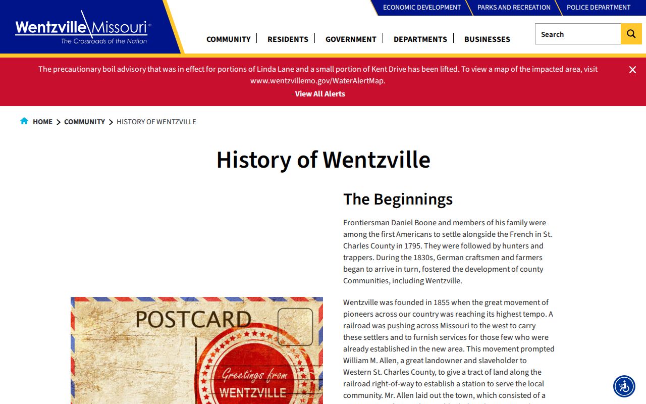 Wentzville residents directory city history research source