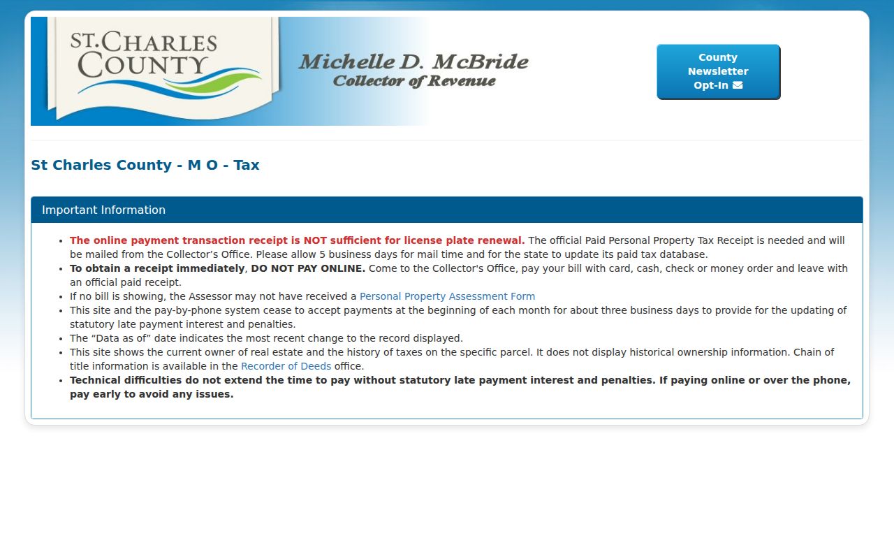 Wentzville previous residents County Collector property tax route